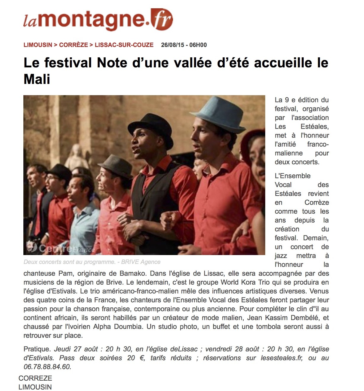 www.lamontagne.fr - Infos locales - LISSAC-SUR-COUZE (19600) - Le festival Note d’une vallée d’été accueille le Mali